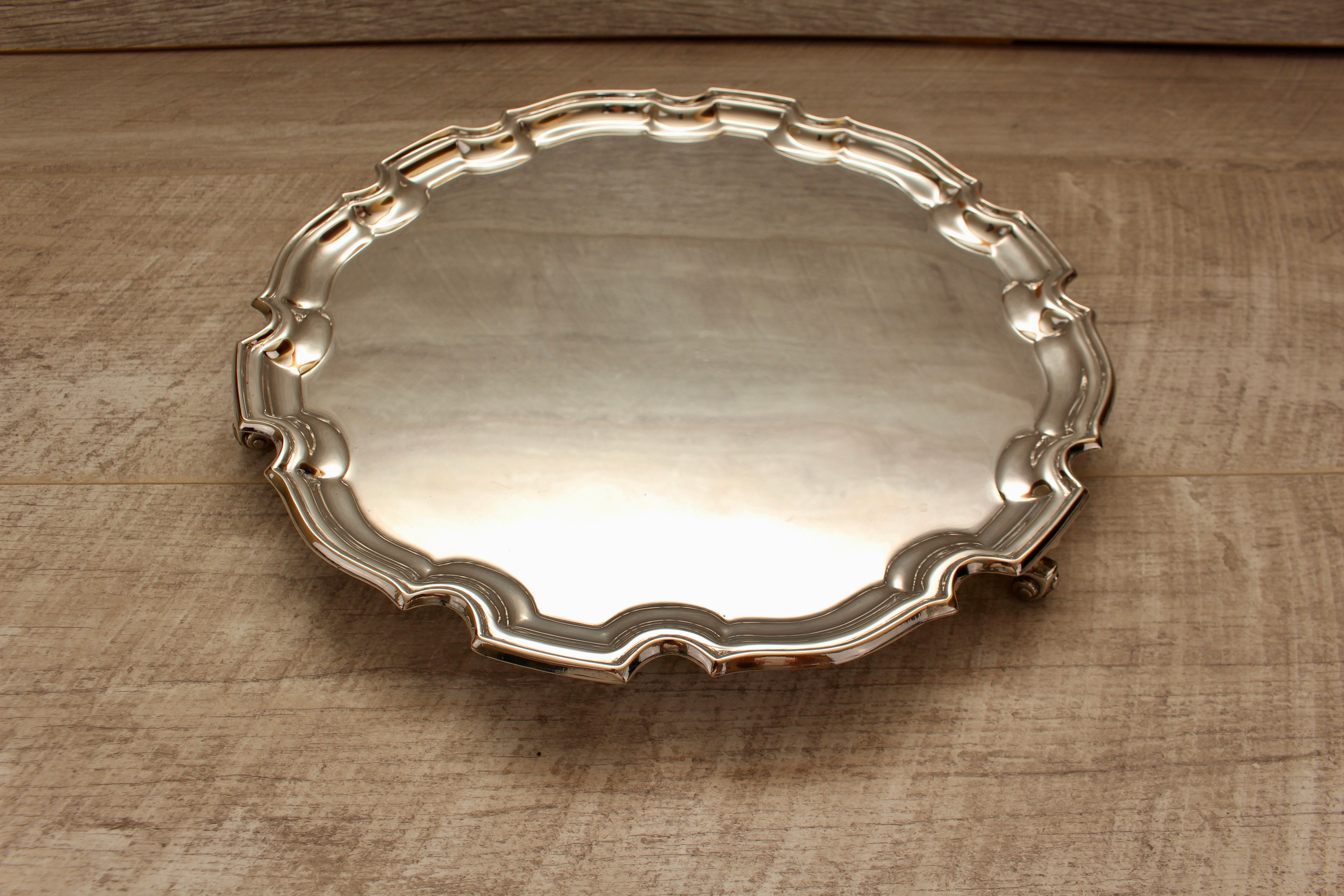 Vintage Chippendale Style Scalloped Silver Plated EPNS Salver Tray 12" Made in England