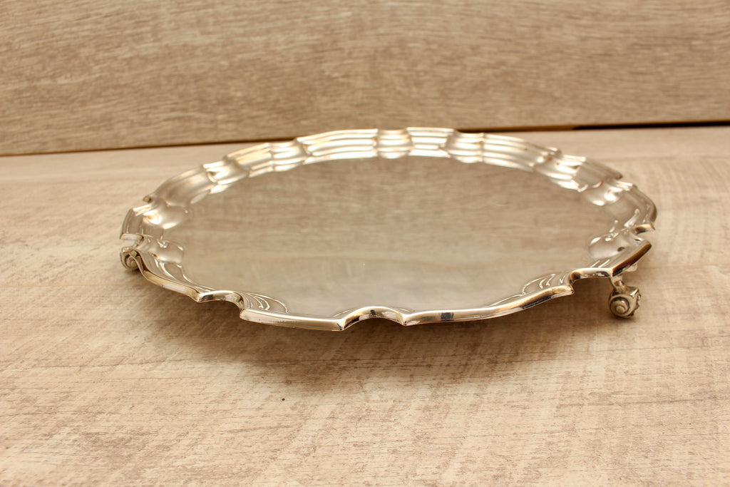 Vintage Chippendale Style Scalloped Silver Plated EPNS Salver Tray 12" Made in England