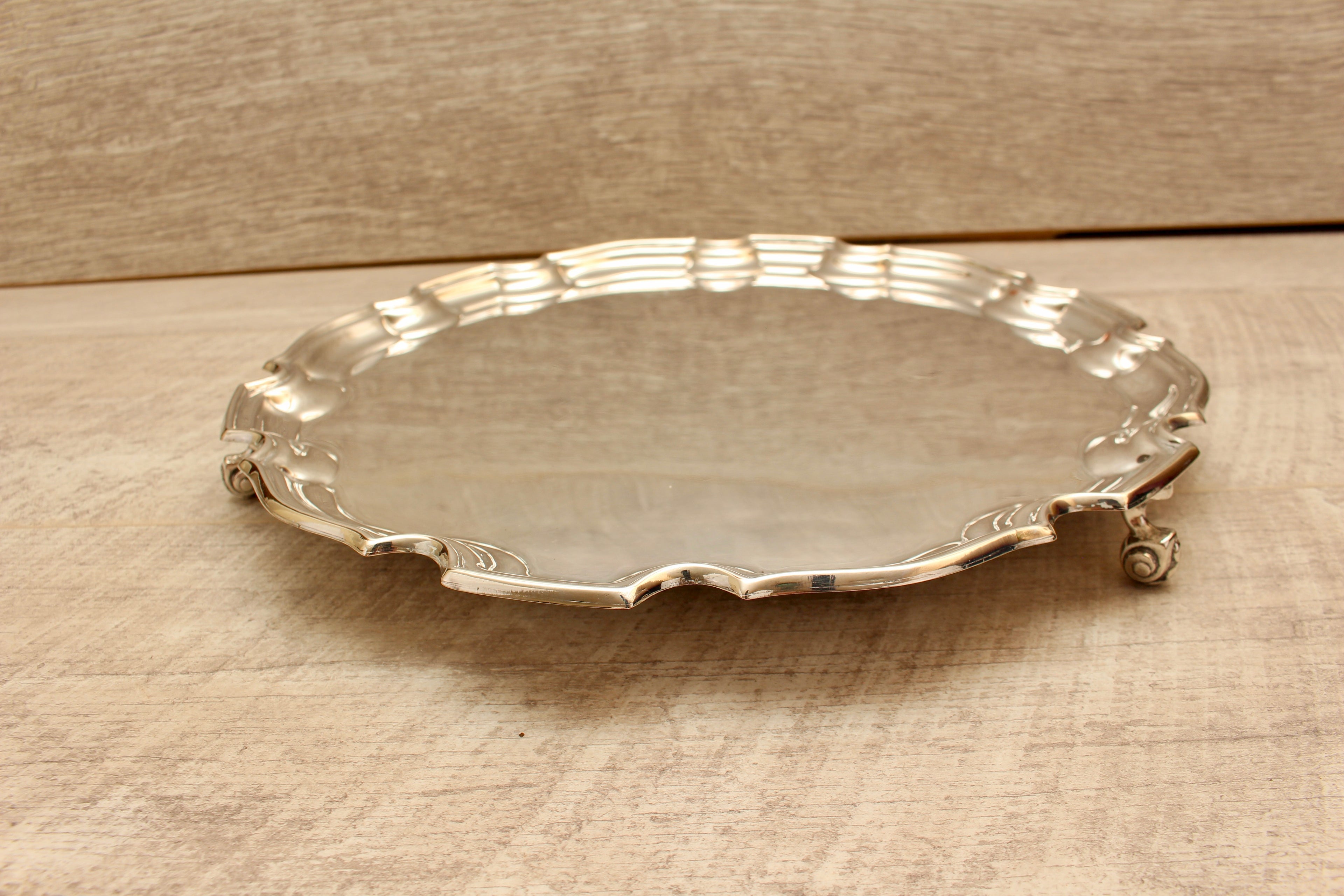 Vintage Chippendale Style Scalloped Silver Plated EPNS Salver Tray 12" Made in England