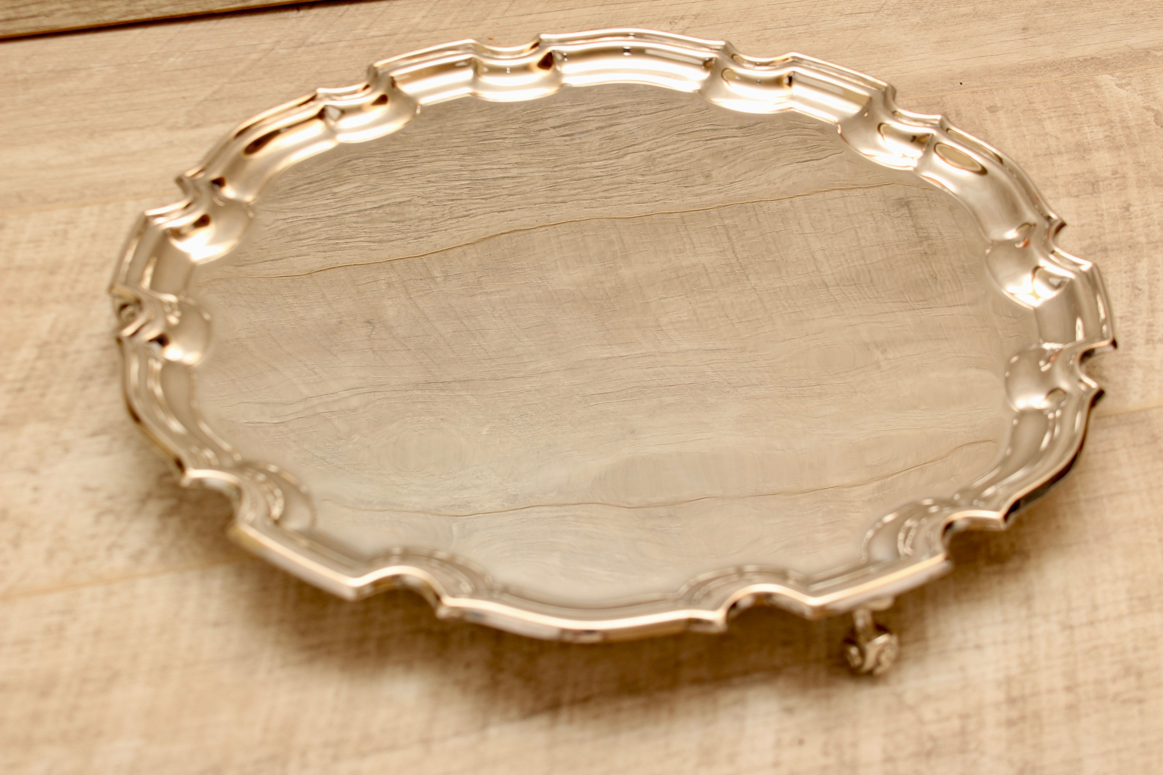 Vintage Chippendale Style Scalloped Silver Plated EPNS Salver Tray 12" Made in England