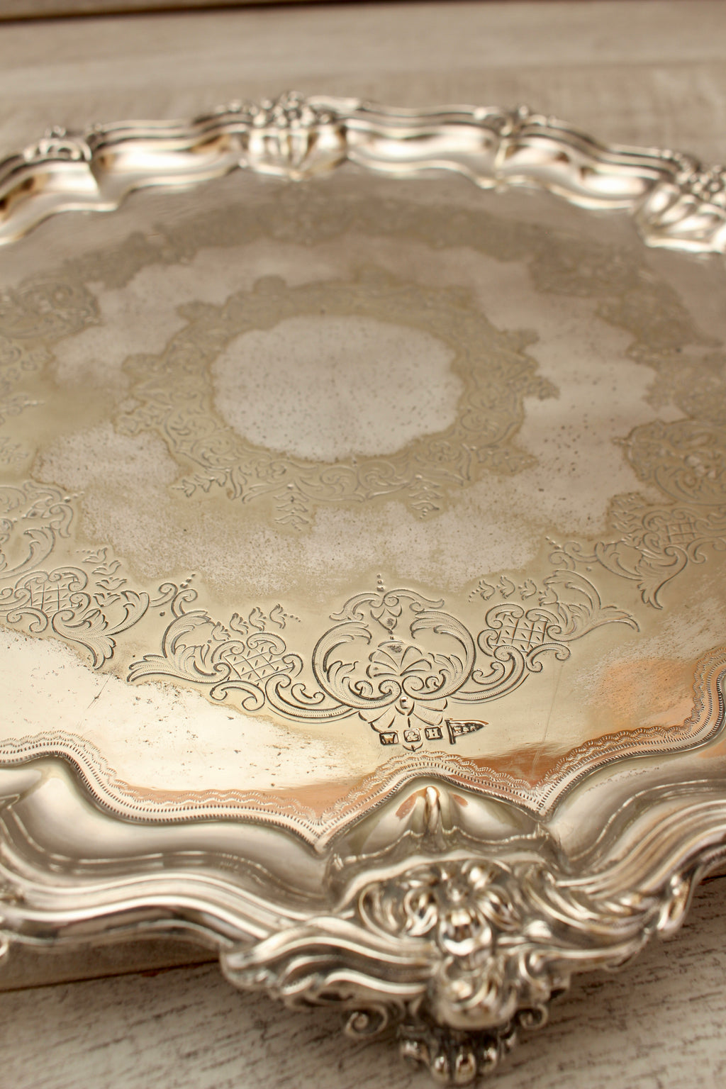 Vintage Walker & Hall Sheffield Silver Plated Footed Salver Tray Ornate 12" W&H