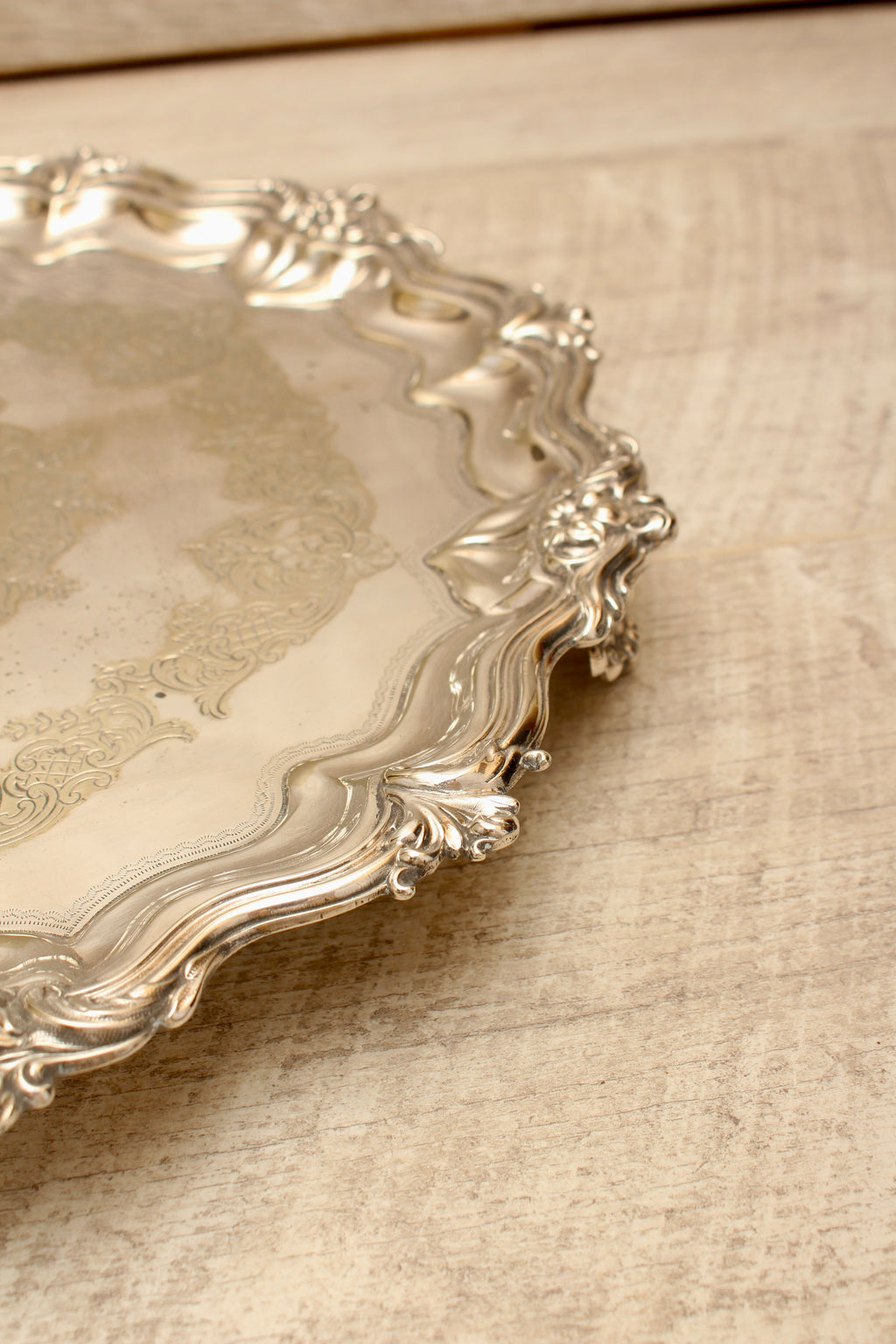 Vintage Walker & Hall Sheffield Silver Plated Footed Salver Tray Ornate 12" W&H
