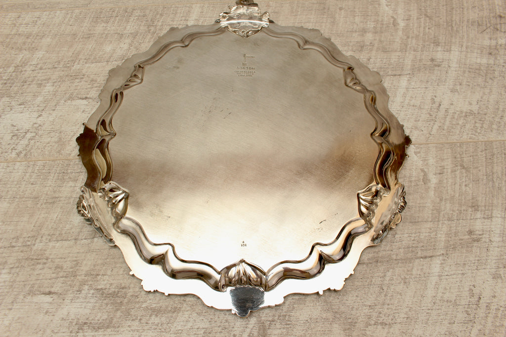 Vintage Walker & Hall Sheffield Silver Plated Footed Salver Tray Ornate 12" W&H