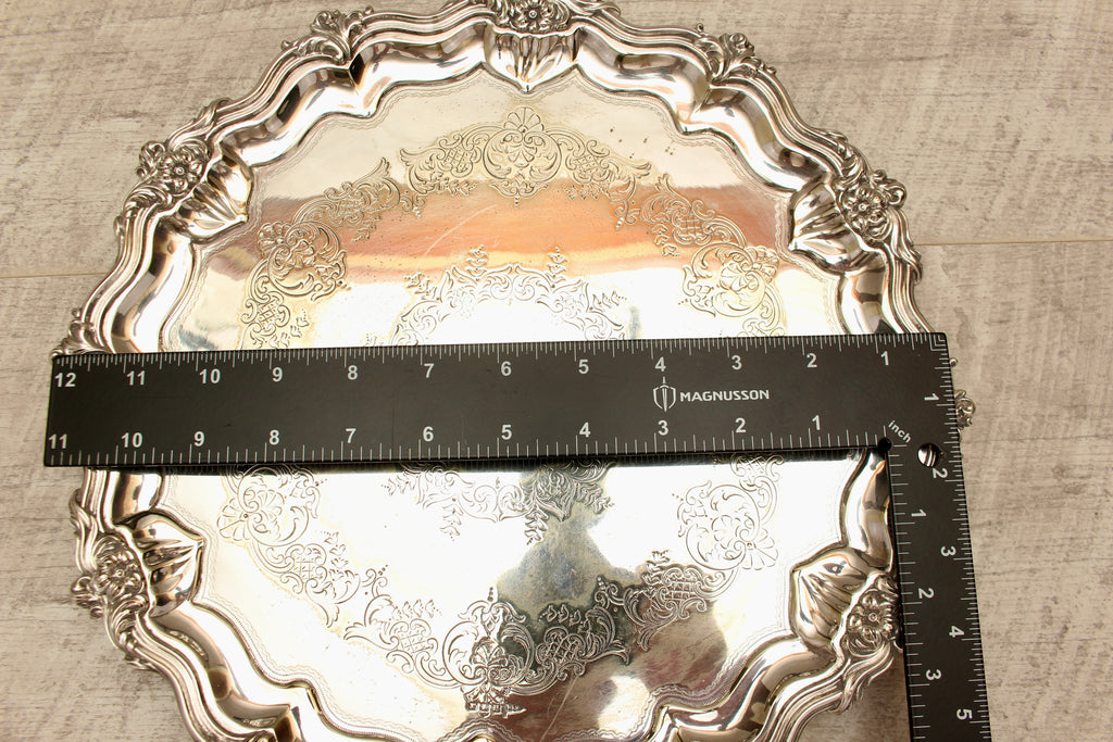 Vintage Walker & Hall Sheffield Silver Plated Footed Salver Tray Ornate 12" W&H