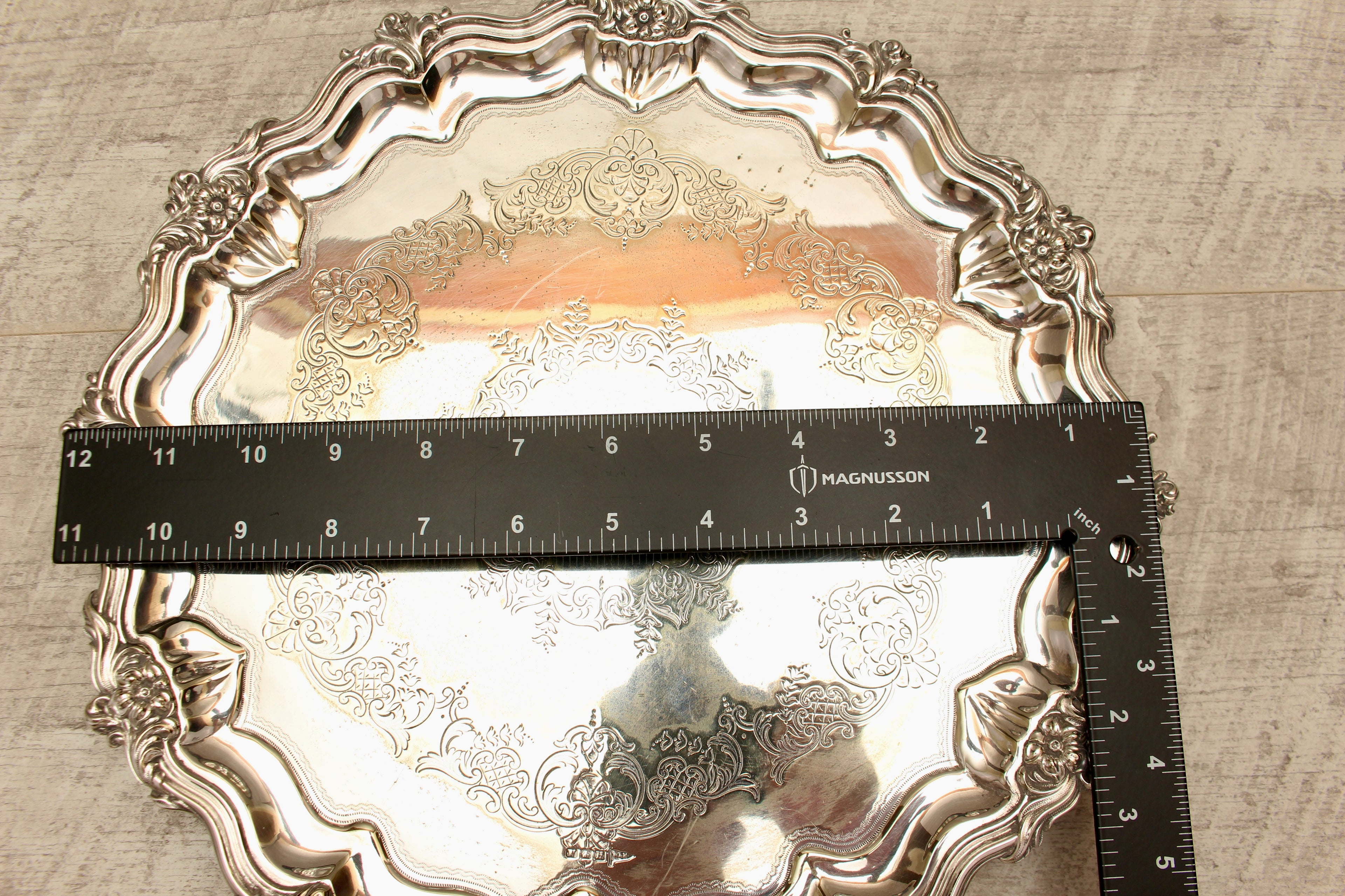Vintage Walker & Hall Sheffield Silver Plated Footed Salver Tray Ornate 12" W&H