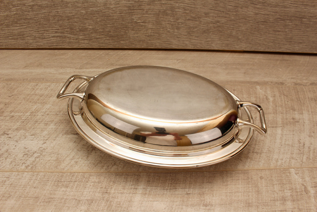 Vintage Charles William Fletcher & Son Sheffield Oval Silver Plate Entree Dish