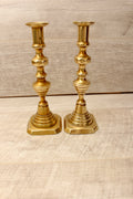 Vintage Brass Beehive and Diamond Candlesticks Boho Farmhouse Style Pair