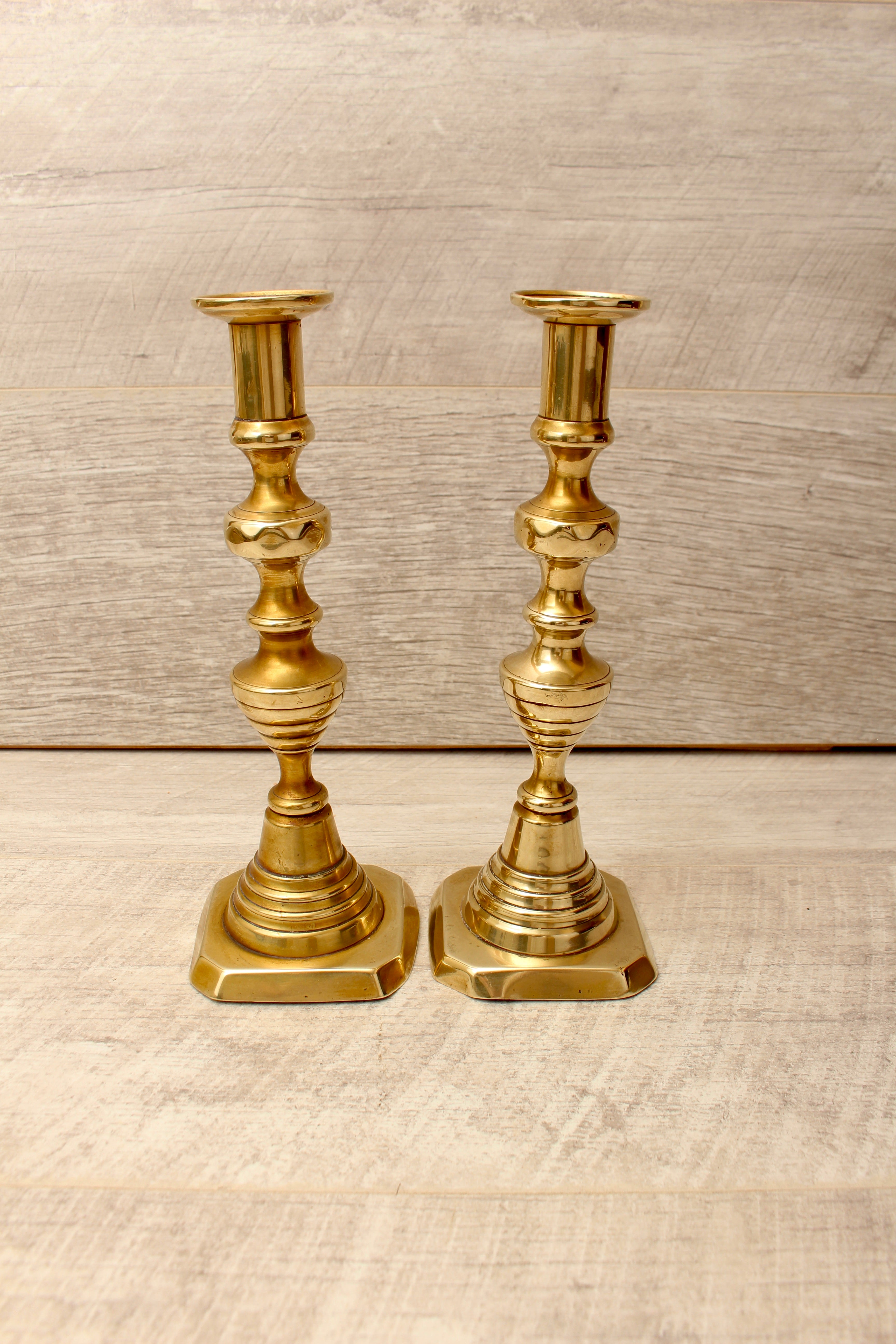 Vintage Brass Beehive and Diamond Candlesticks Boho Farmhouse Style Pair