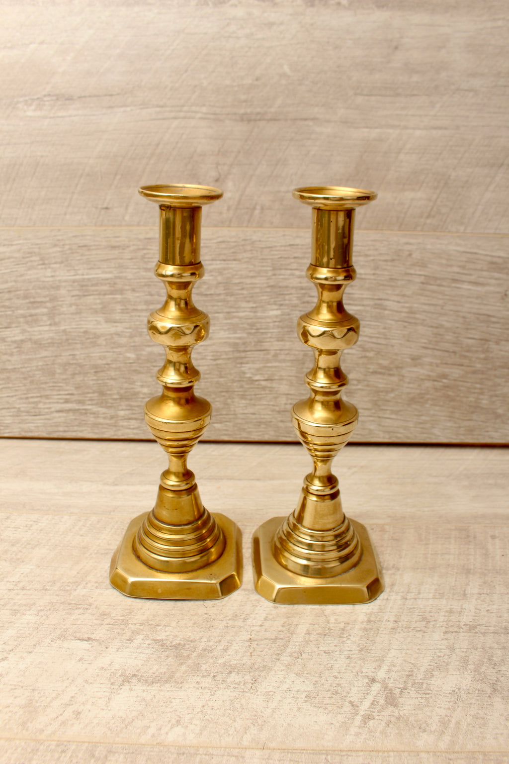 Vintage Brass Beehive and Diamond Candlesticks Boho Farmhouse Style Pair