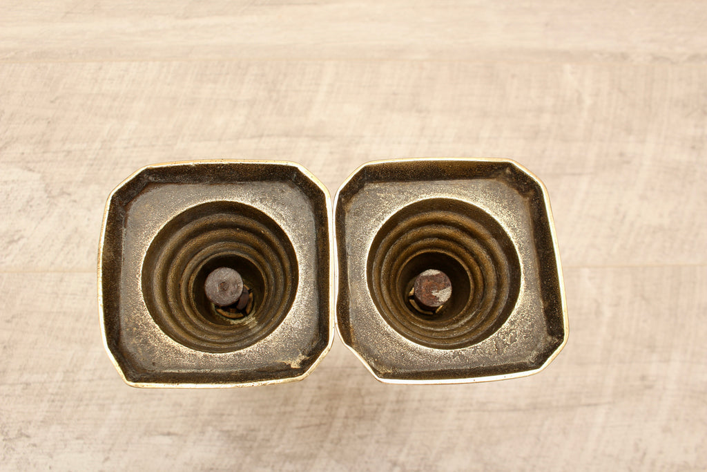 Vintage Brass Beehive and Diamond Candlesticks Boho Farmhouse Style Pair