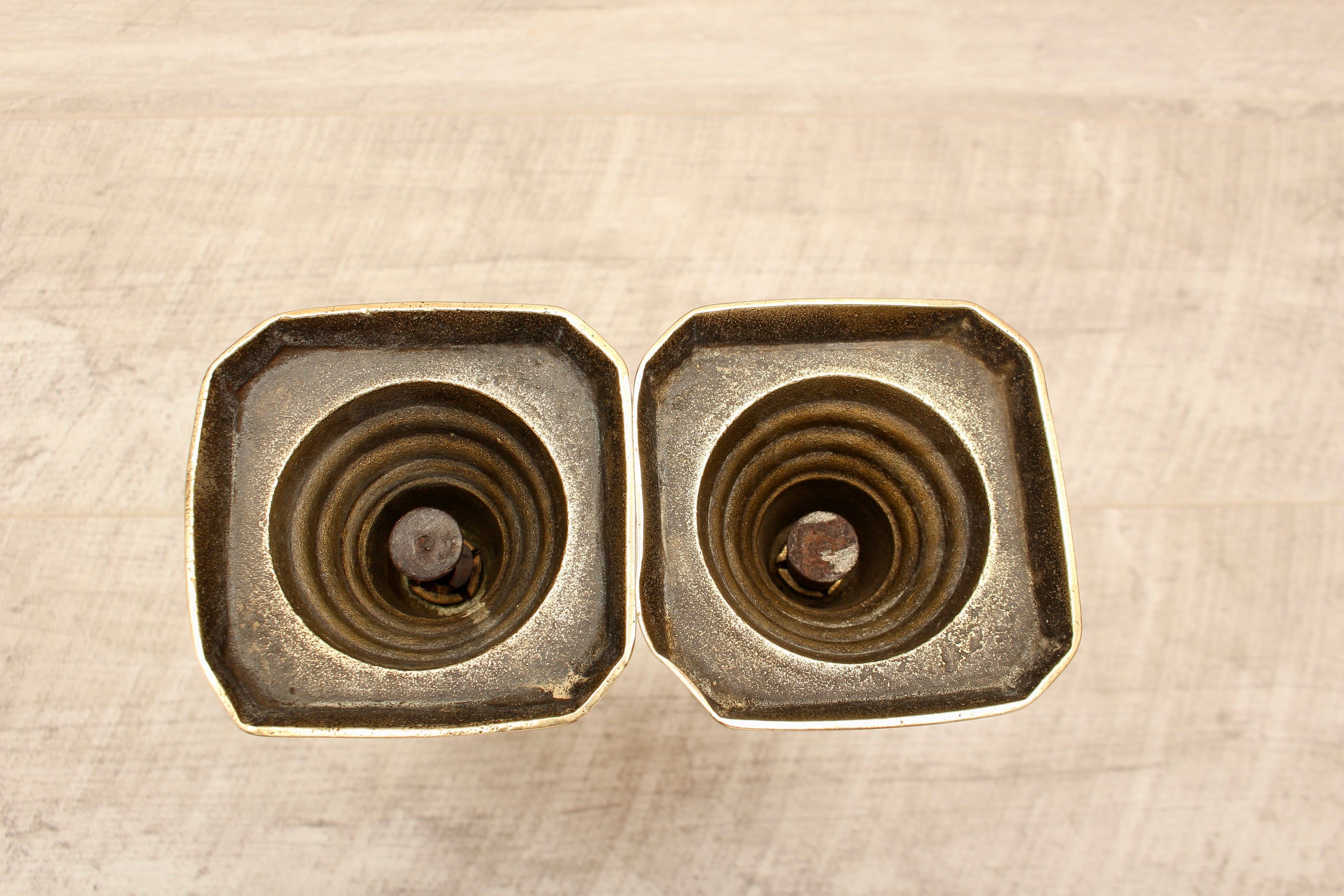 Vintage Brass Beehive and Diamond Candlesticks Boho Farmhouse Style Pair