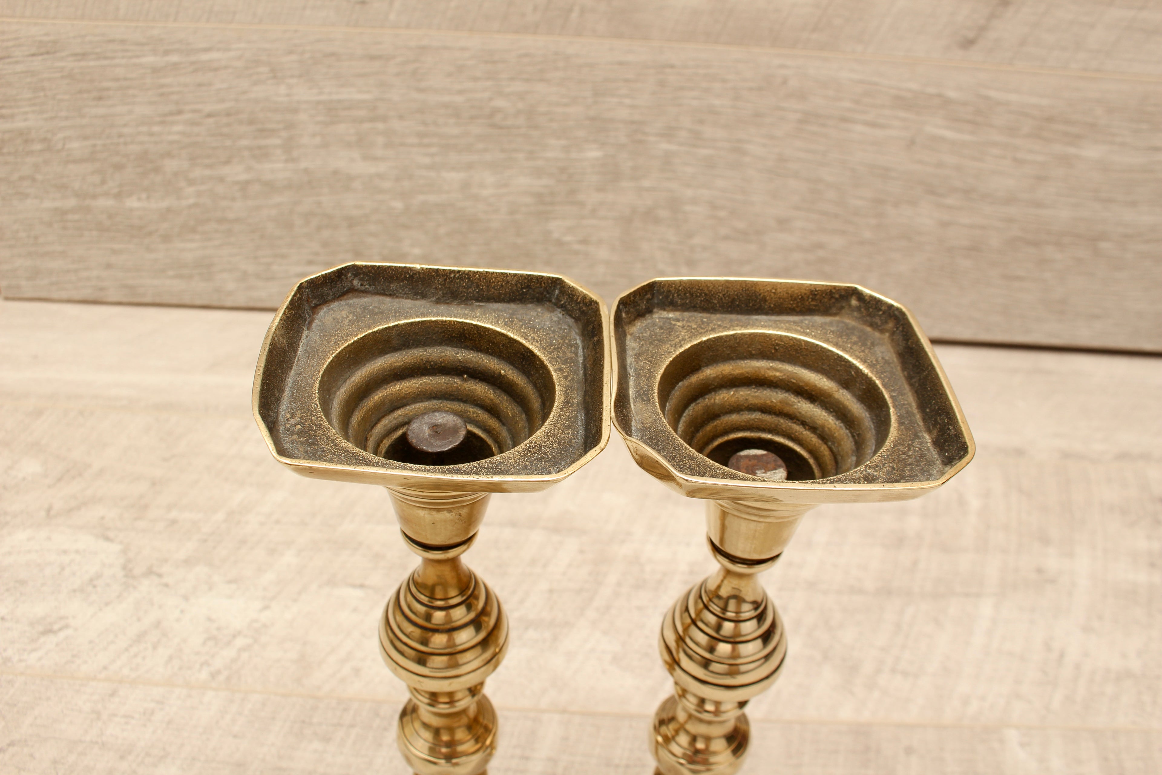 Vintage Brass Beehive and Diamond Candlesticks Boho Farmhouse Style Pair