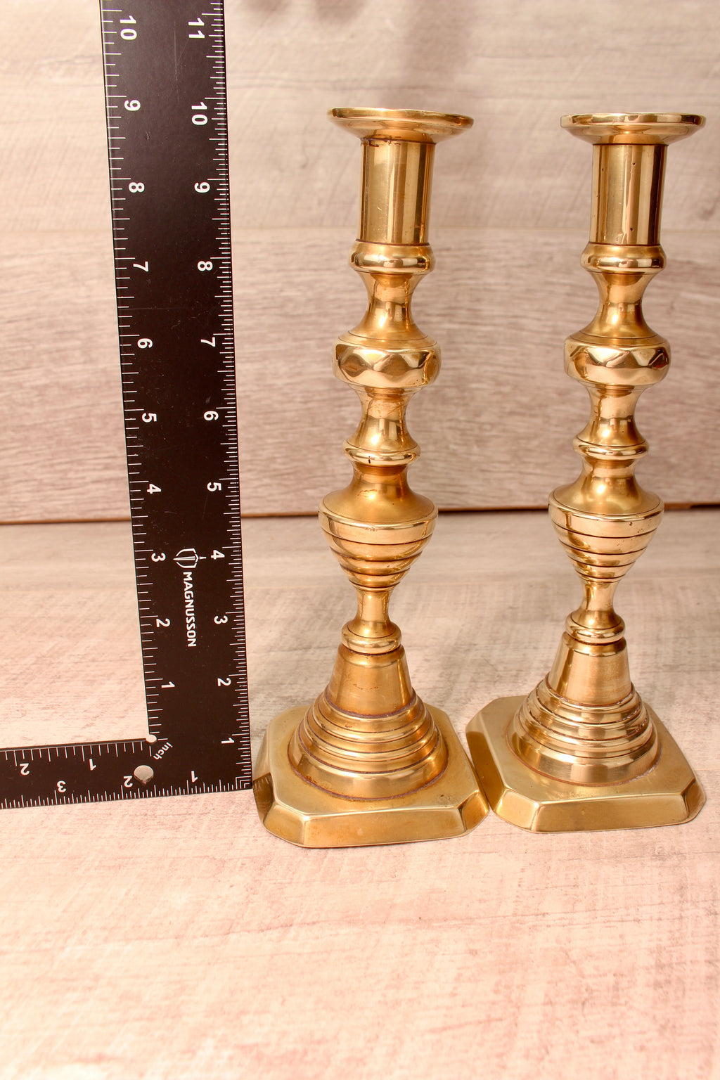Vintage Brass Beehive and Diamond Candlesticks Boho Farmhouse Style Pair