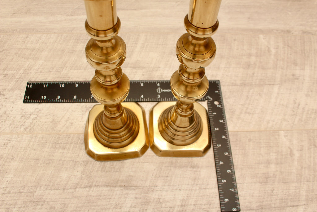 Vintage Brass Beehive and Diamond Candlesticks Boho Farmhouse Style Pair