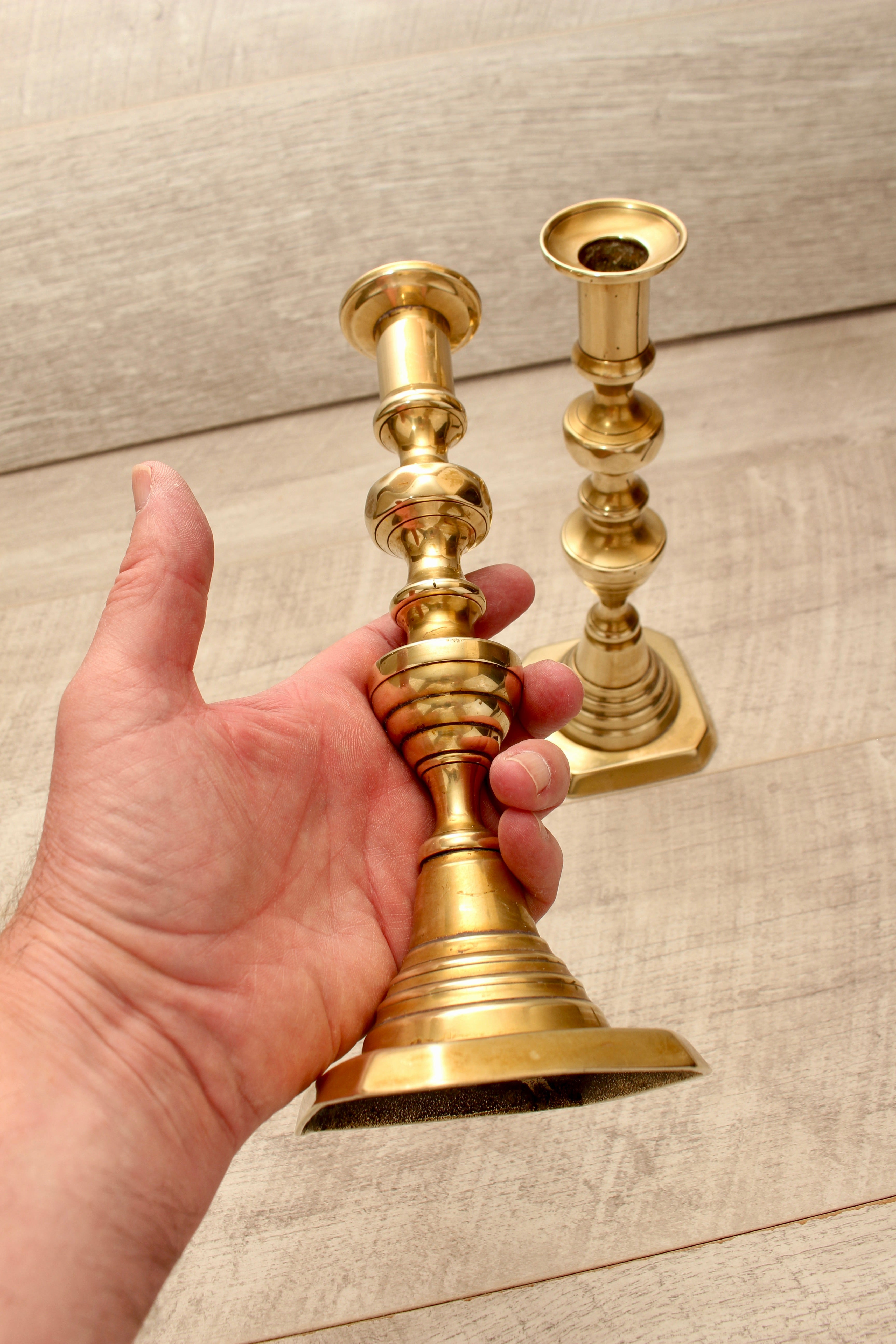 Vintage Brass Beehive and Diamond Candlesticks Boho Farmhouse Style Pair