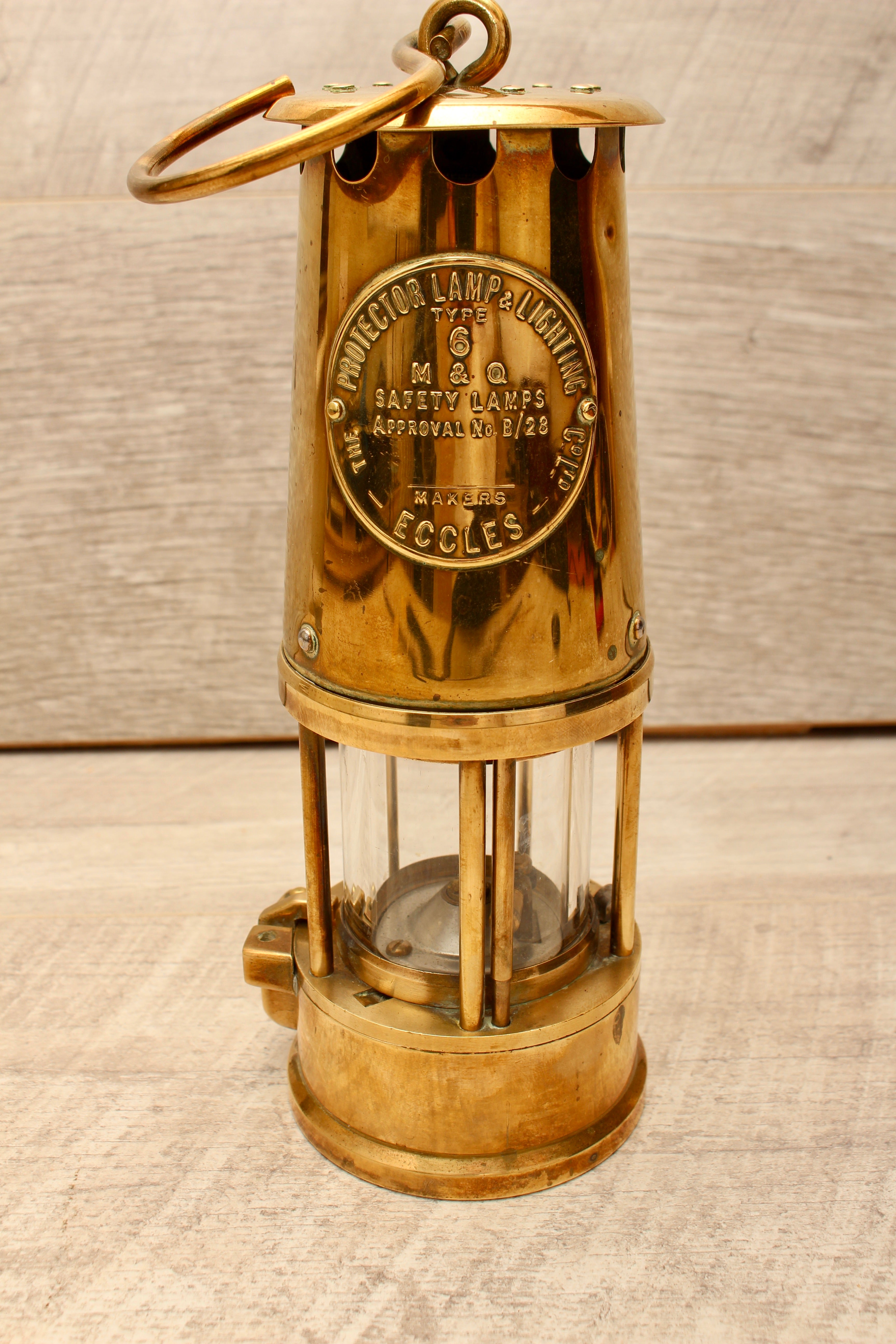 Rare Vintage Eccles Protector Type 6 Miners Lamp with Pyrex Glass Cylinder