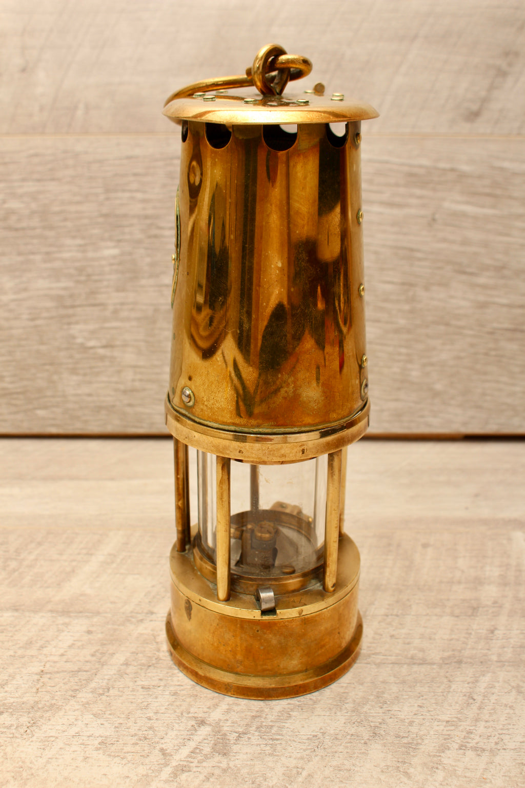 Rare Vintage Eccles Protector Type 6 Miners Lamp with Pyrex Glass Cylinder