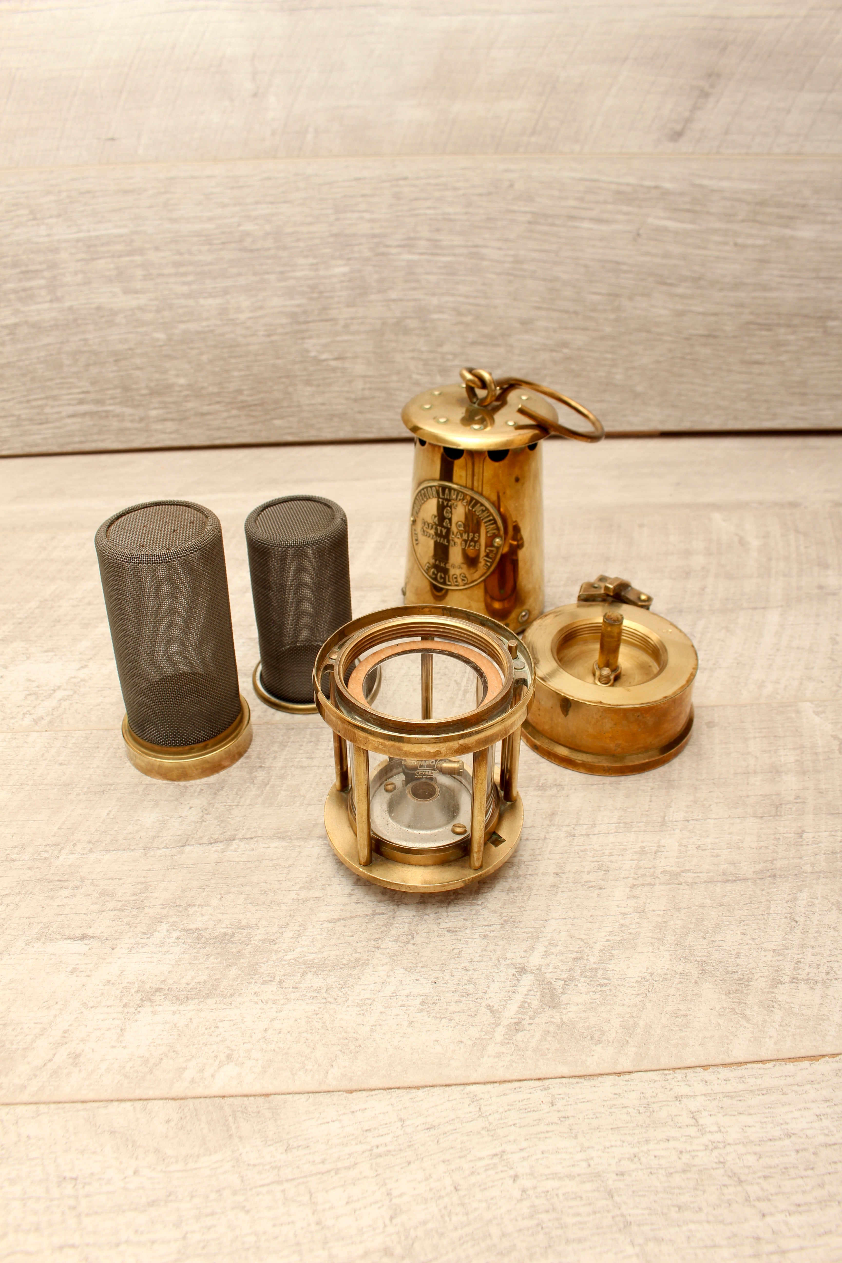 Rare Vintage Eccles Protector Type 6 Miners Lamp with Pyrex Glass Cylinder
