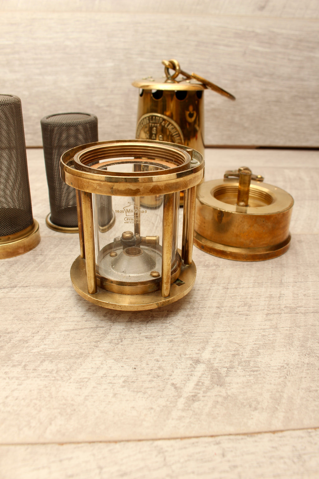 Rare Vintage Eccles Protector Type 6 Miners Lamp with Pyrex Glass Cylinder