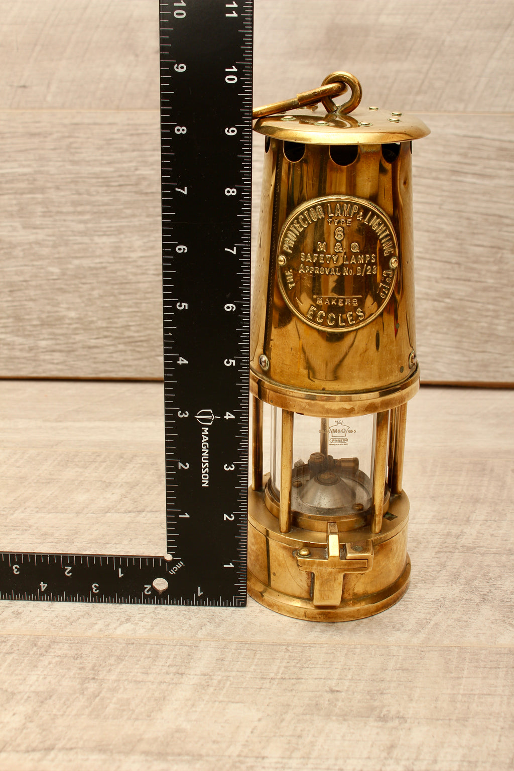 Rare Vintage Eccles Protector Type 6 Miners Lamp with Pyrex Glass Cylinder