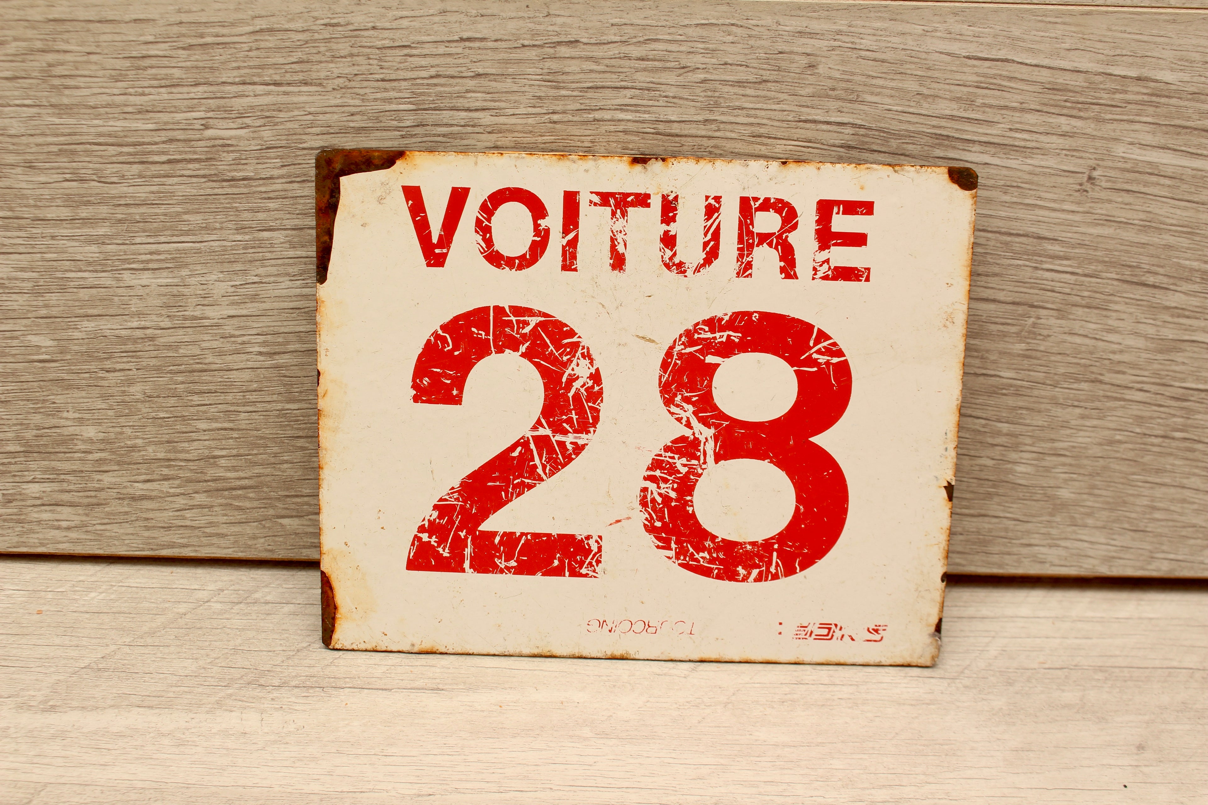 Vintage French SNCF Railway Carriage Sign Voiture 28 Tourcoing Detling Plaque