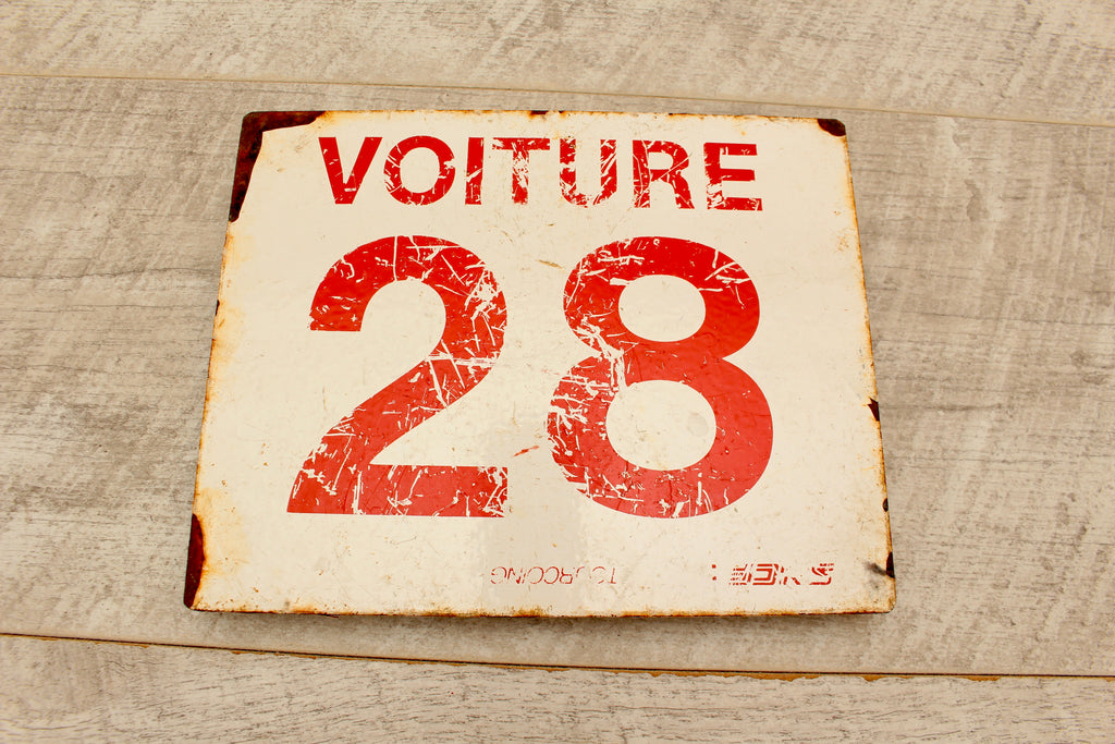 Vintage French SNCF Railway Carriage Sign Voiture 28 Tourcoing Detling Plaque