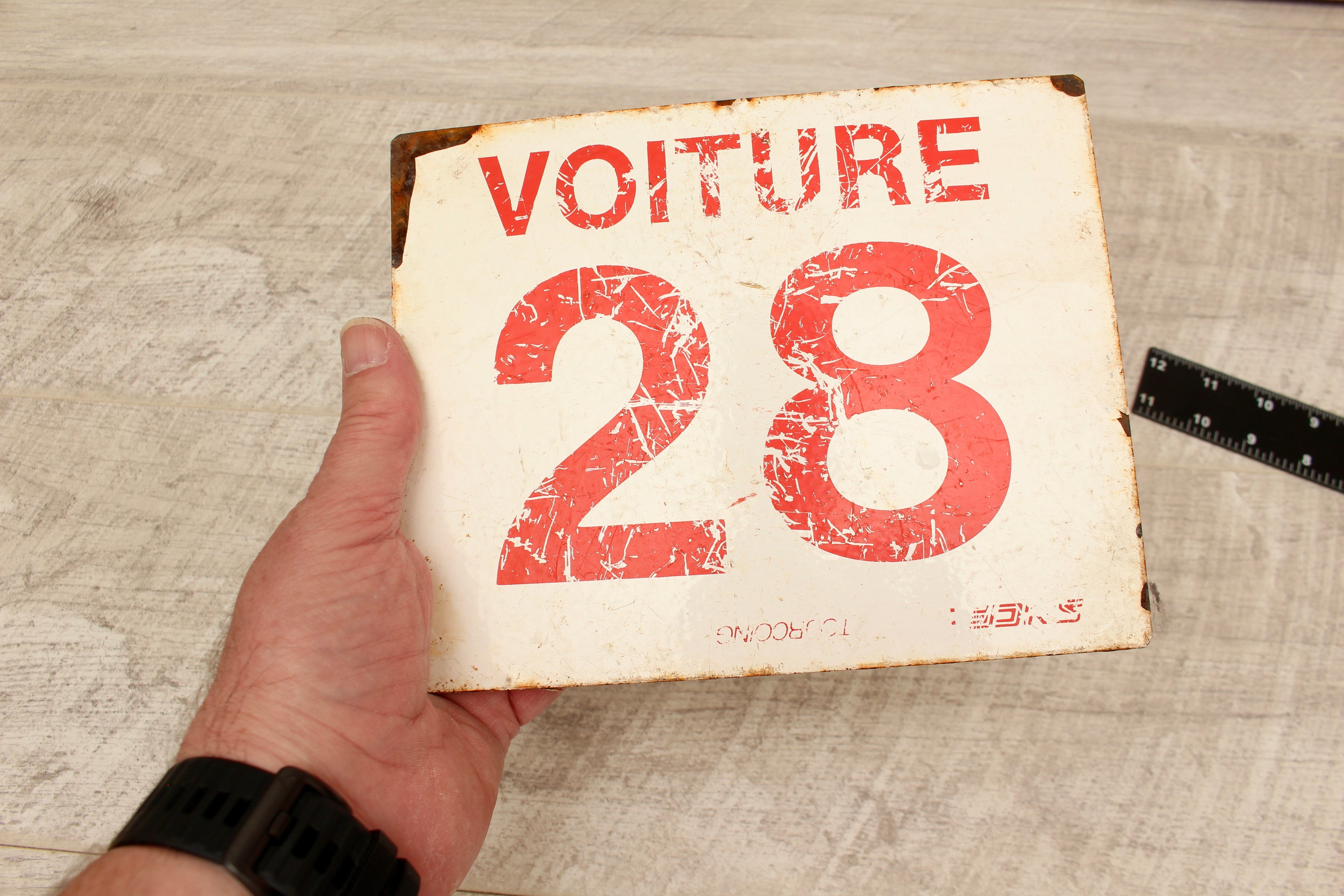 Vintage French SNCF Railway Carriage Sign Voiture 28 Tourcoing Detling Plaque