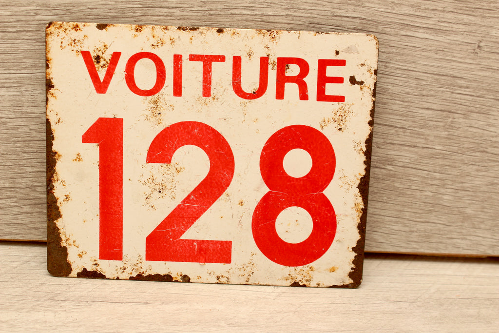 Vintage French Train Enamel Sign Voiture 128 SNCF Landy Detling Plaque