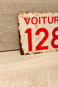 Vintage French Train Enamel Sign Voiture 128 SNCF Landy Detling Plaque