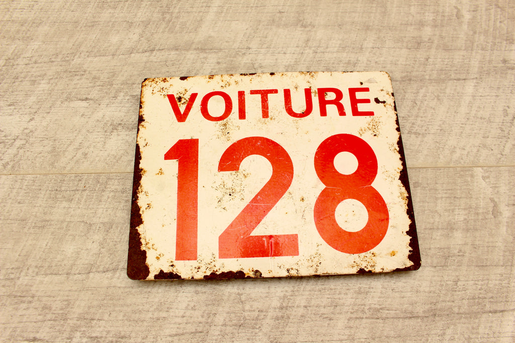 Vintage French Train Enamel Sign Voiture 128 SNCF Landy Detling Plaque