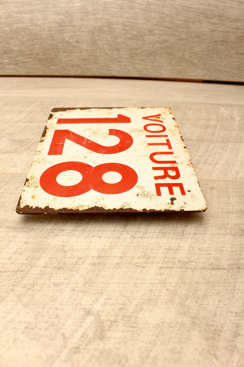 Vintage French Train Enamel Sign Voiture 128 SNCF Landy Detling Plaque