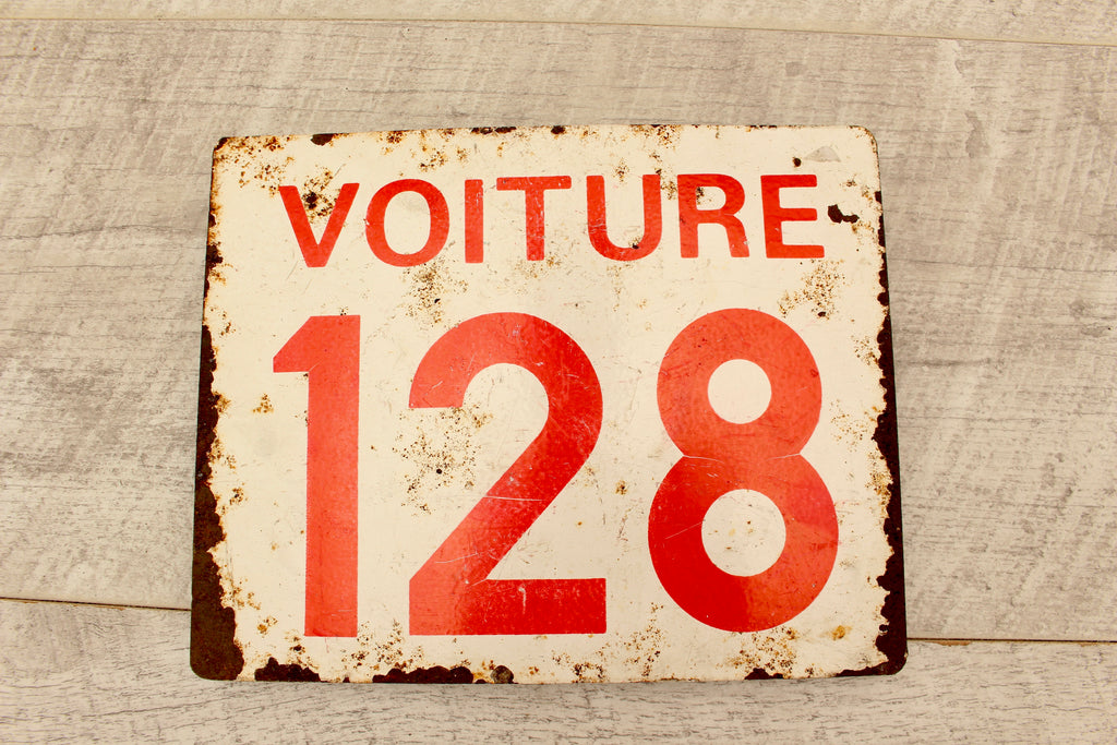 Vintage French Train Enamel Sign Voiture 128 SNCF Landy Detling Plaque