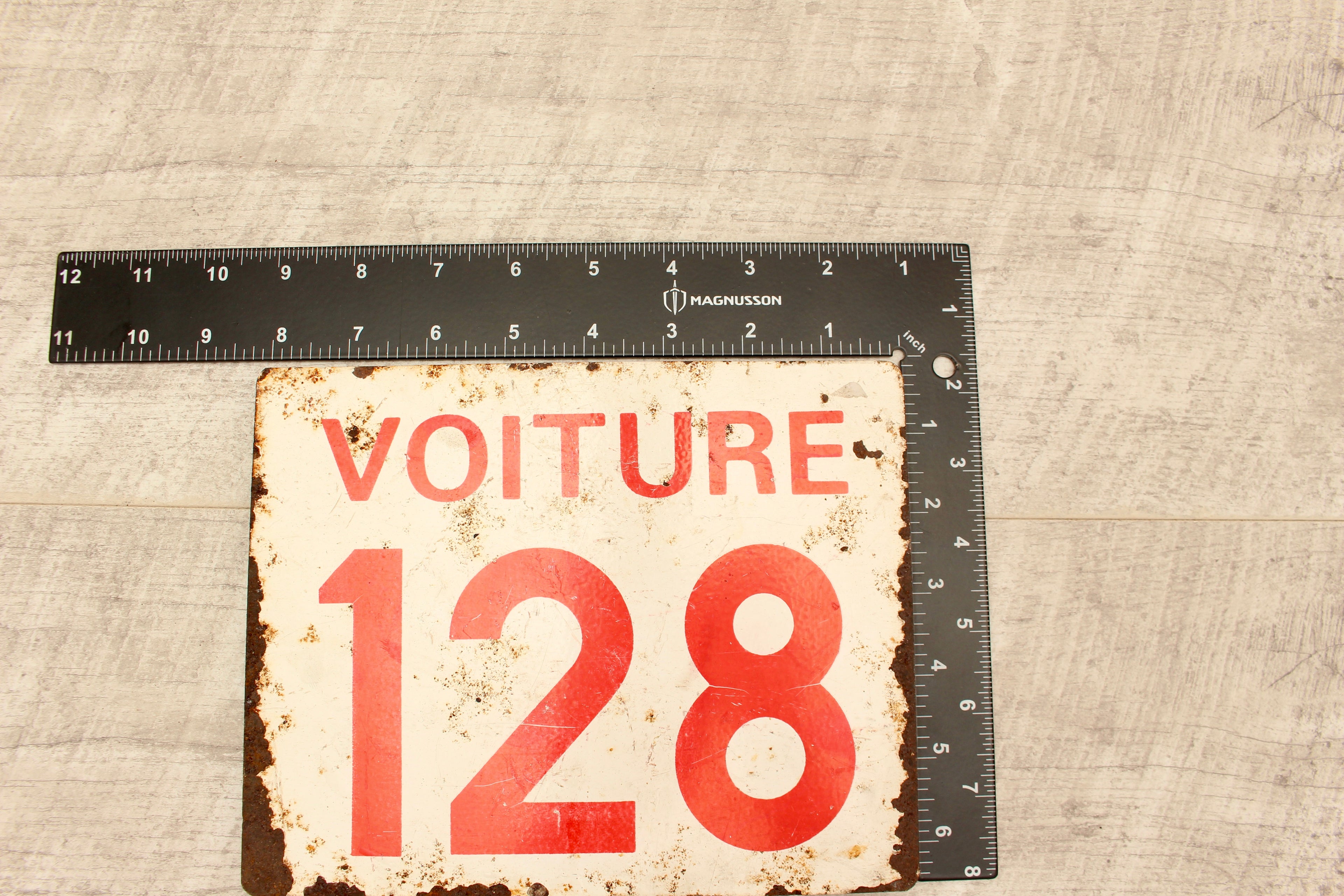 Vintage French Train Enamel Sign Voiture 128 SNCF Landy Detling Plaque