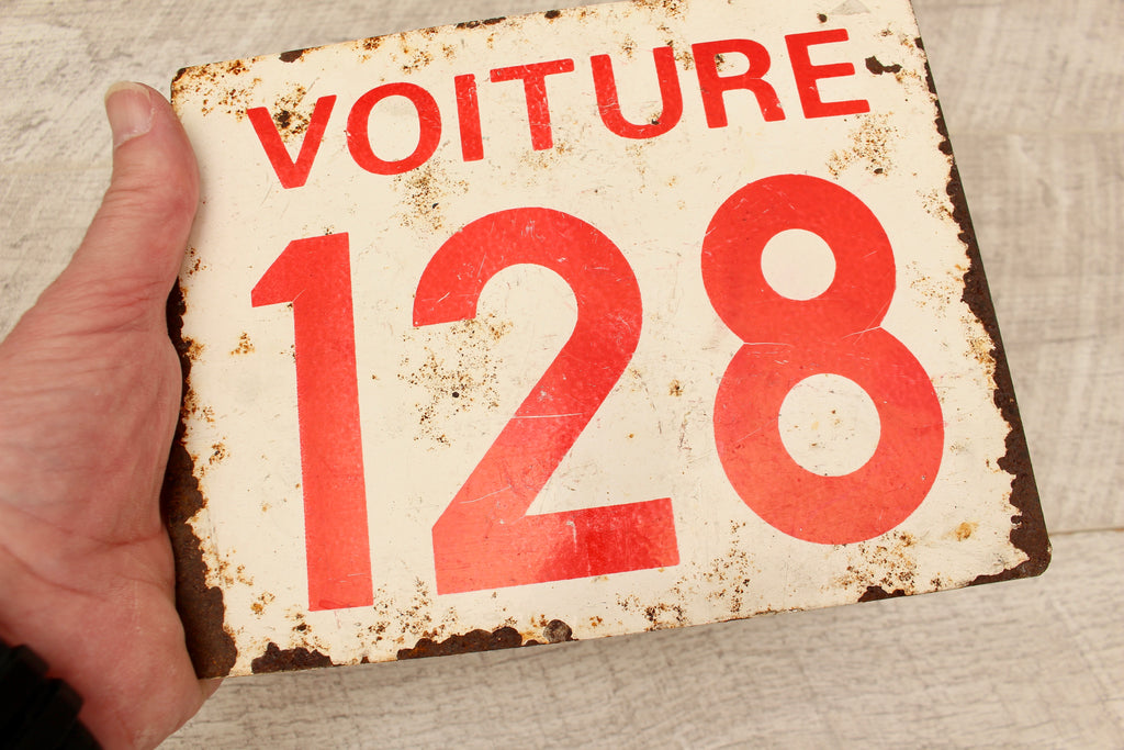 Vintage French Train Enamel Sign Voiture 128 SNCF Landy Detling Plaque