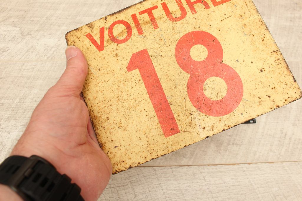 Vintage French SNCF Railway Carriage Sign Voiture 18 Calais Detling Salvage