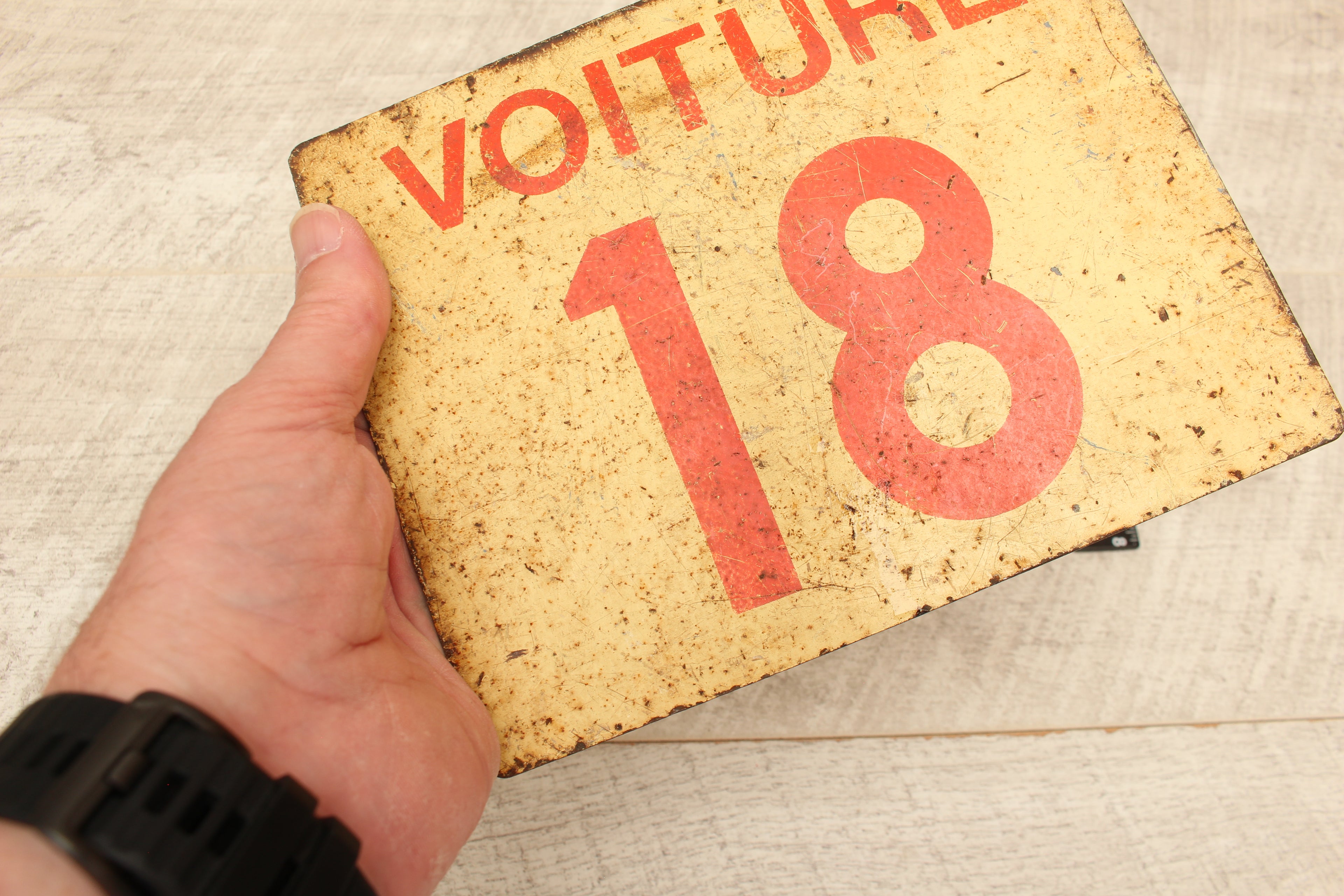 Vintage French SNCF Railway Carriage Sign Voiture 18 Calais Detling Salvage