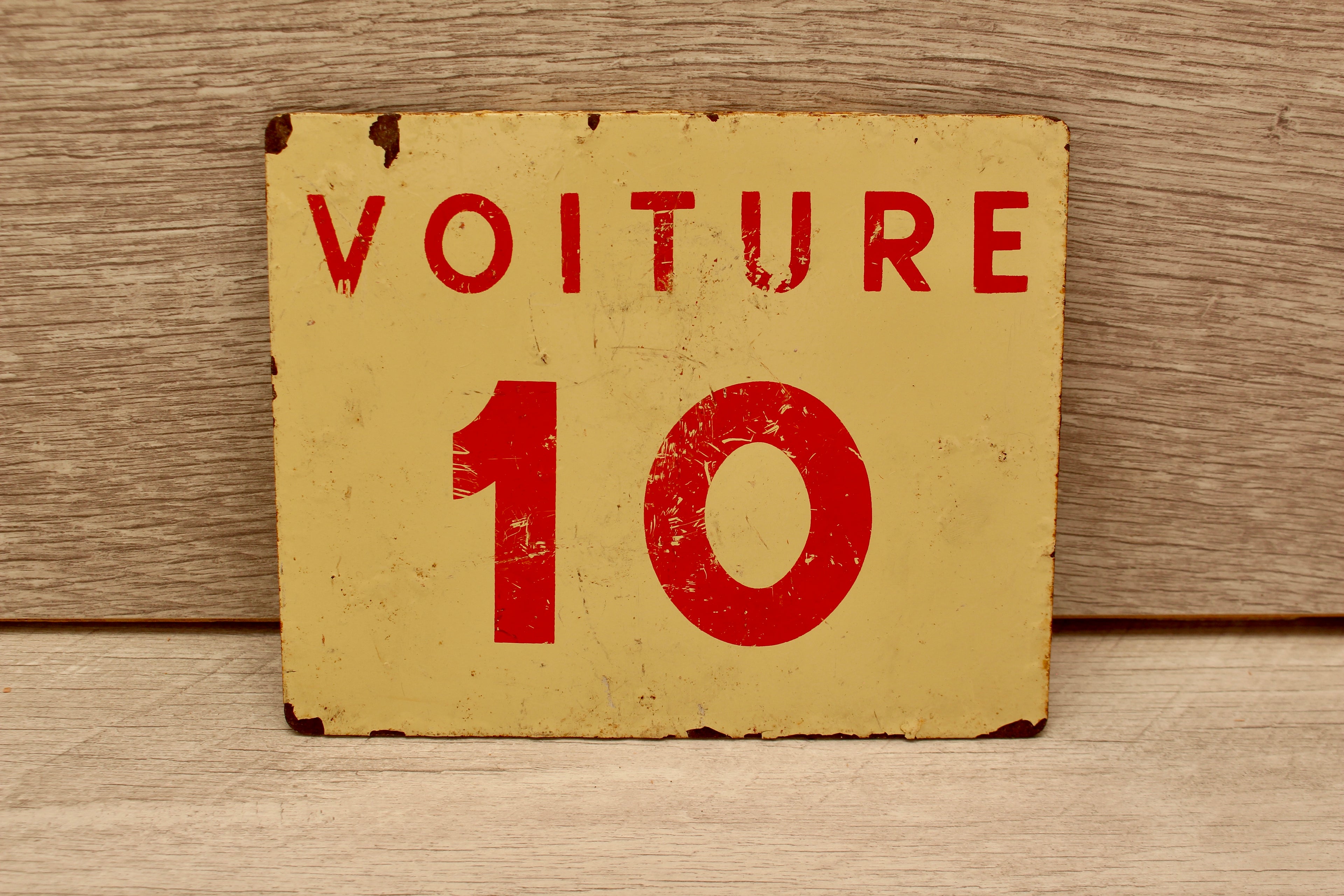 Vintage French SNCF Railway Carriage Sign Voiture 10 Lille Detling Salvage