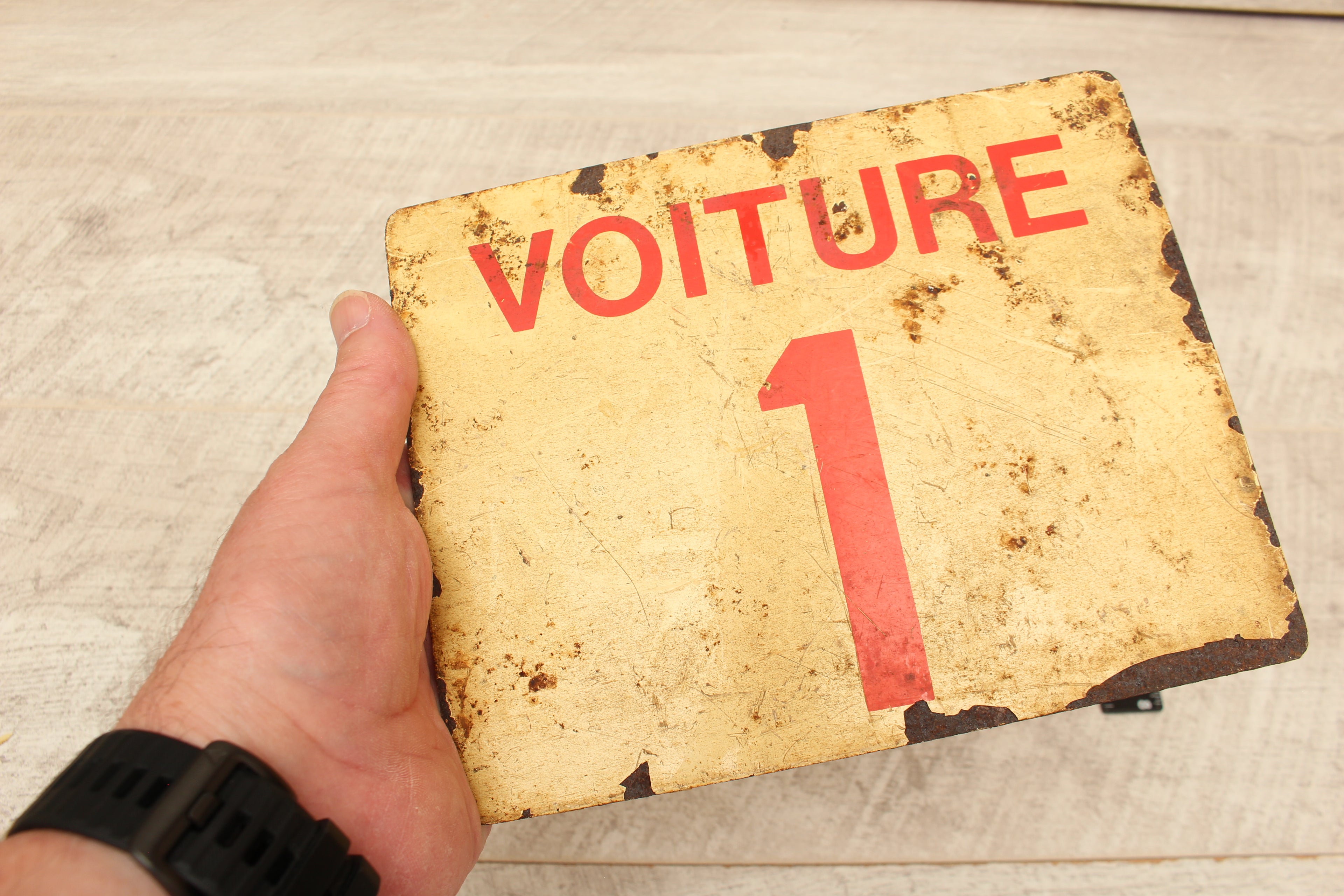 Vintage French SNCF Railway Carriage Sign Voiture 1 Landy PCV Detling Salvage
