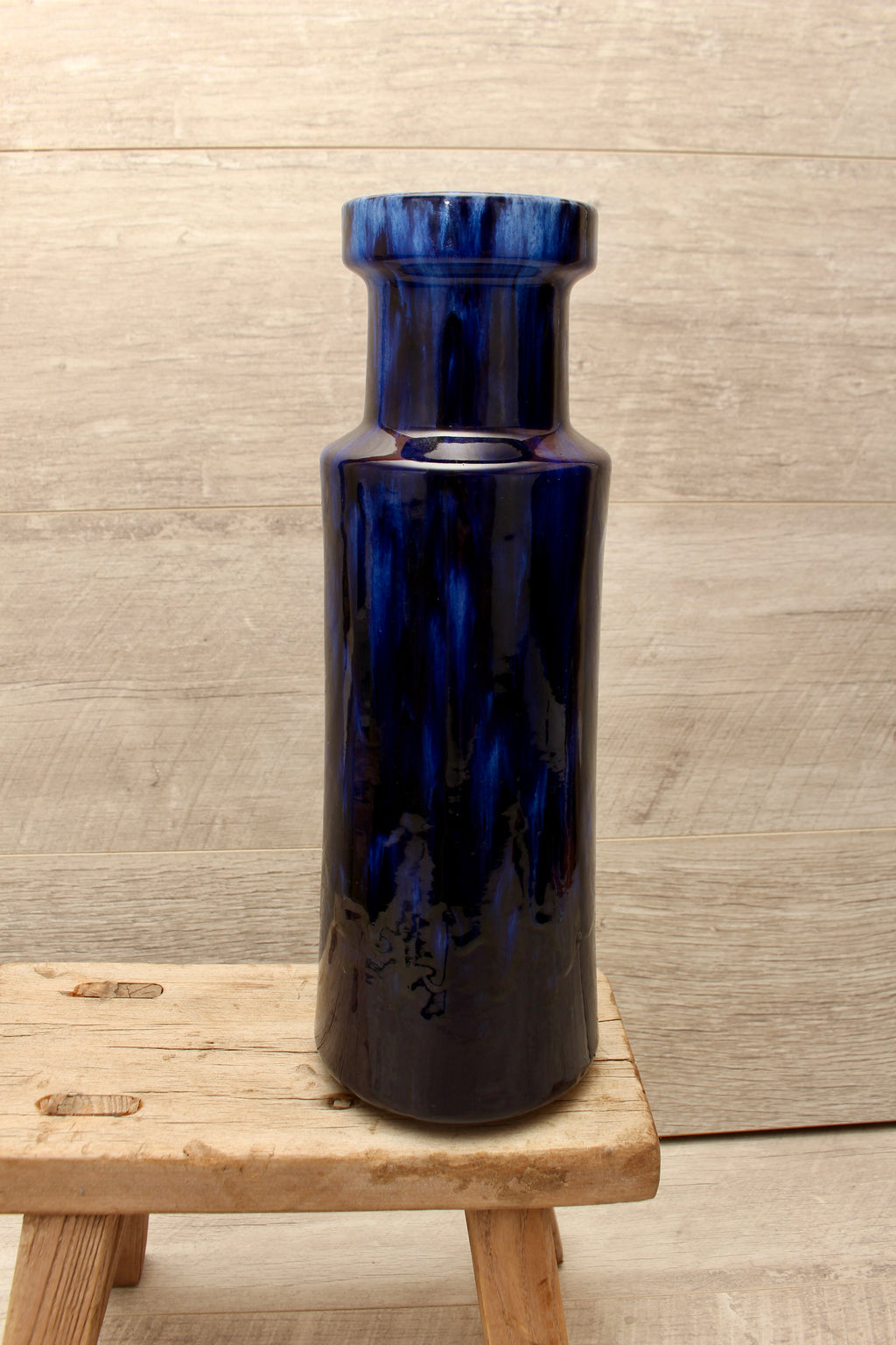 Vintage Scheurich Cobalt Blue Drip Glaze Floor Vase - Mid-Century Modern Ceramic (Form 205-32)