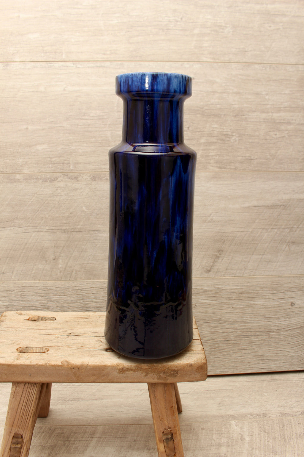 Vintage Scheurich Cobalt Blue Drip Glaze Floor Vase - Mid-Century Modern Ceramic (Form 205-32)