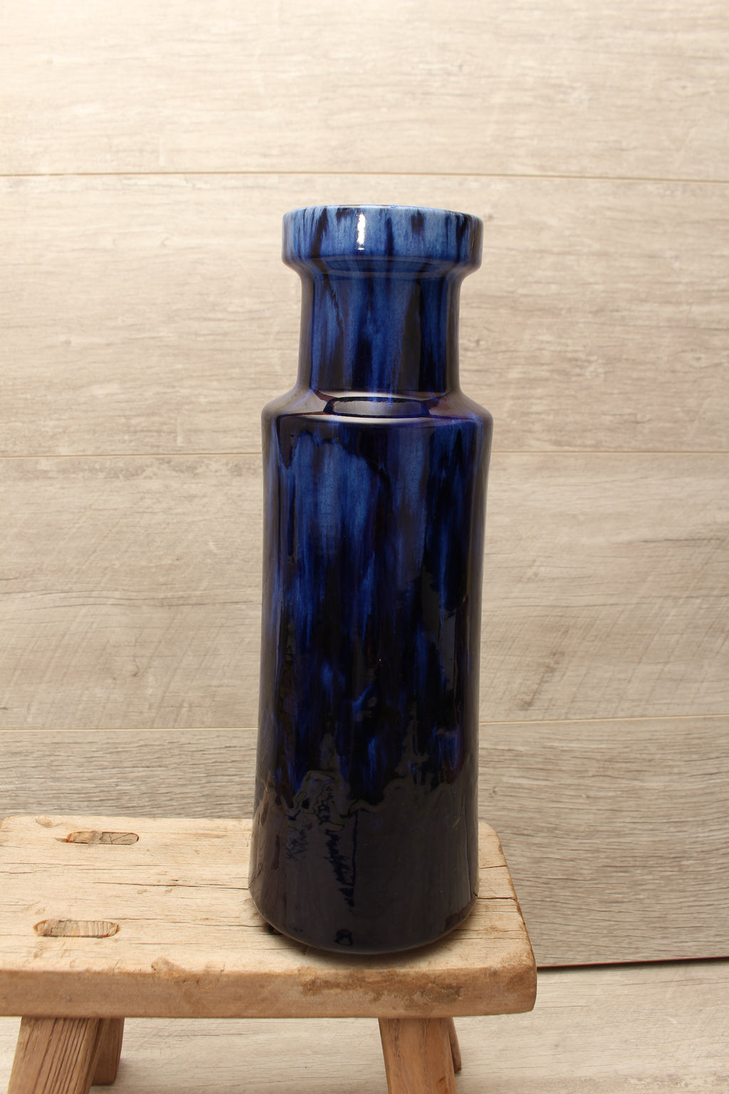 Vintage Scheurich Cobalt Blue Drip Glaze Floor Vase - Mid-Century Modern Ceramic (Form 205-32)