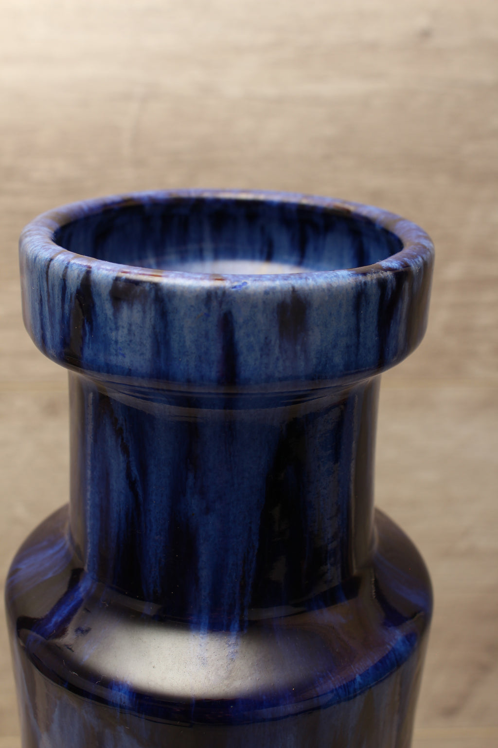 Vintage Scheurich Cobalt Blue Drip Glaze Floor Vase - Mid-Century Modern Ceramic (Form 205-32)
