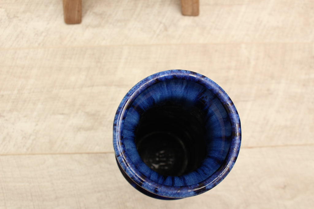 Vintage Scheurich Cobalt Blue Drip Glaze Floor Vase - Mid-Century Modern Ceramic (Form 205-32)