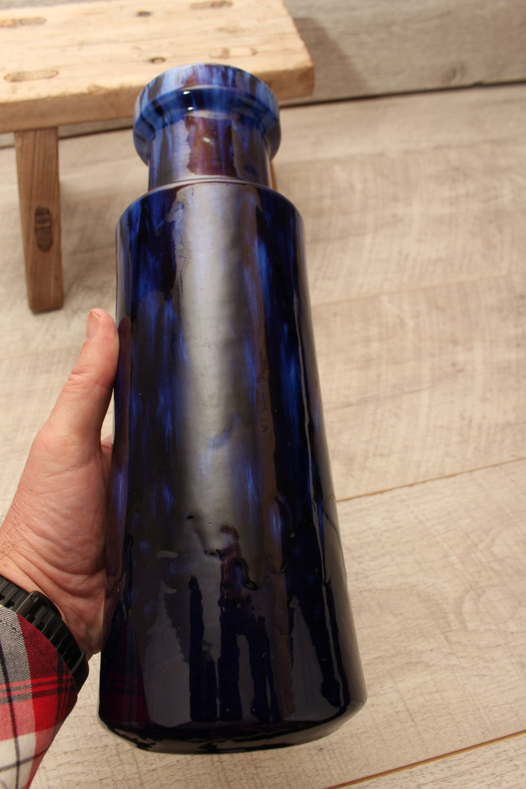 Vintage Scheurich Cobalt Blue Drip Glaze Floor Vase - Mid-Century Modern Ceramic (Form 205-32)