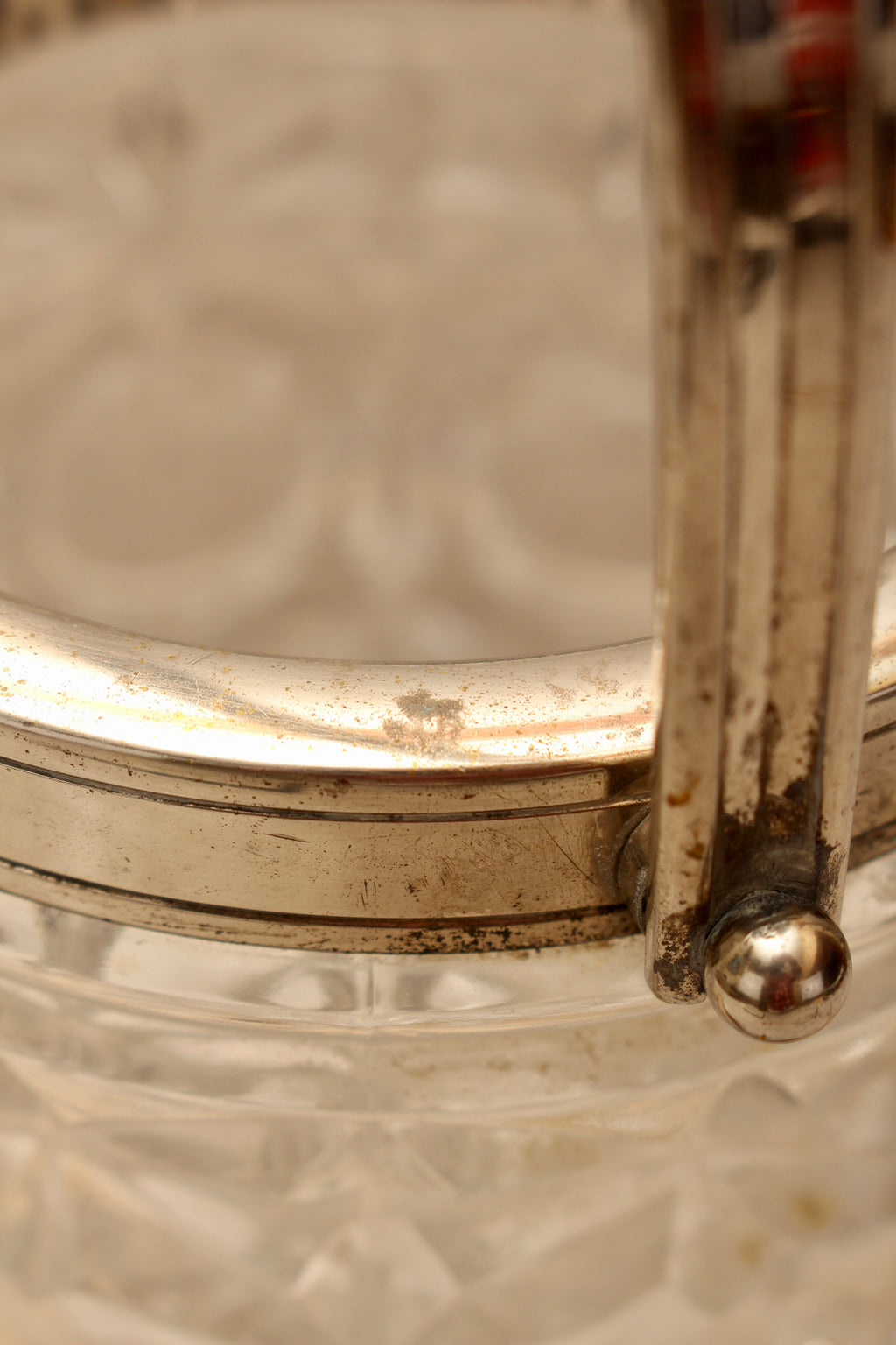 Vintage Molded Pressed Glass Ice Bucket with Tongs - Retro Barware Display