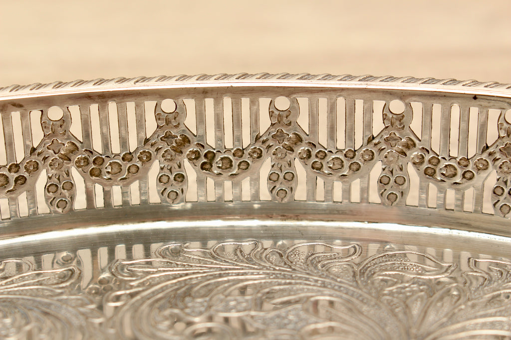 Vintage Viners of Sheffield Silver on Copper Gallery Tray - Chased Old Sheffield Plate Reproduction