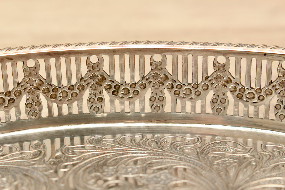 Vintage Viners of Sheffield Silver on Copper Gallery Tray - Chased Old Sheffield Plate Reproduction