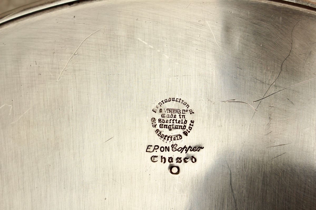 Vintage Viners of Sheffield Silver on Copper Gallery Tray - Chased Old Sheffield Plate Reproduction