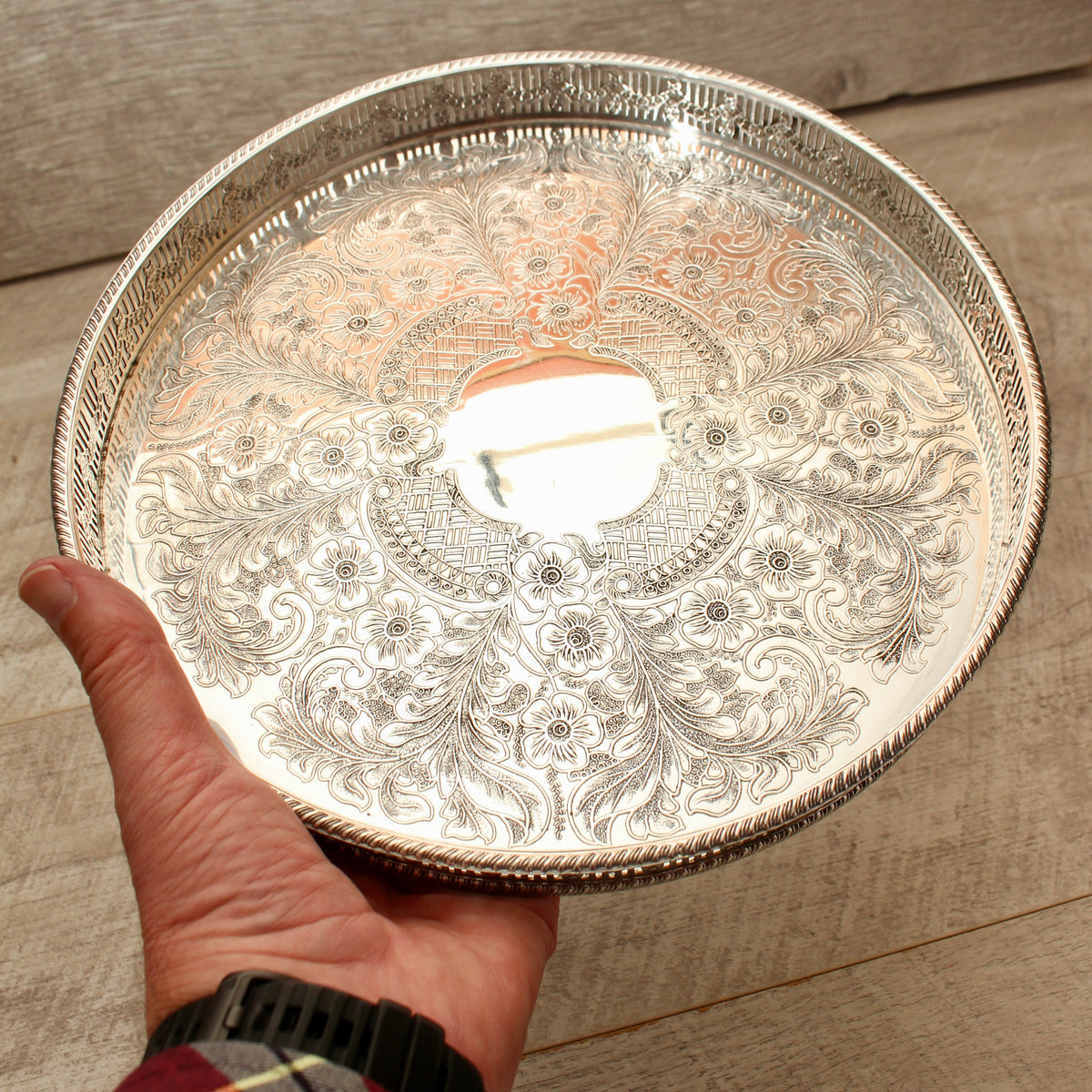 Vintage Viners of Sheffield Silver on Copper Gallery Tray - Chased Old Sheffield Plate Reproduction