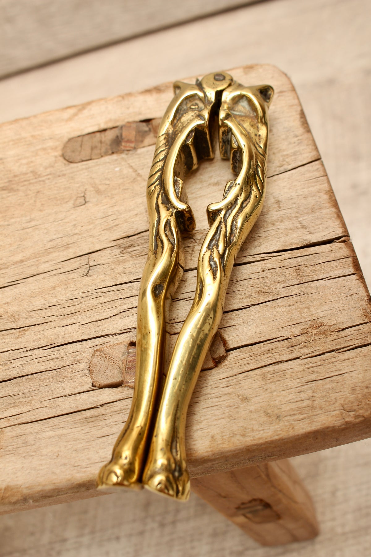 Antique Solid Brass Novelty Lion Head Split-Handle Nutcracker - Victorian Style Barware Accessory